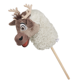 Plush reindeer toy on a stick with a white background